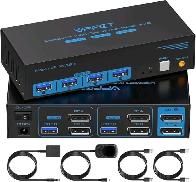 8K@60Hz Displayport KVM Switch 2 Monitors 2 Computers Display Port 4K@120Hz