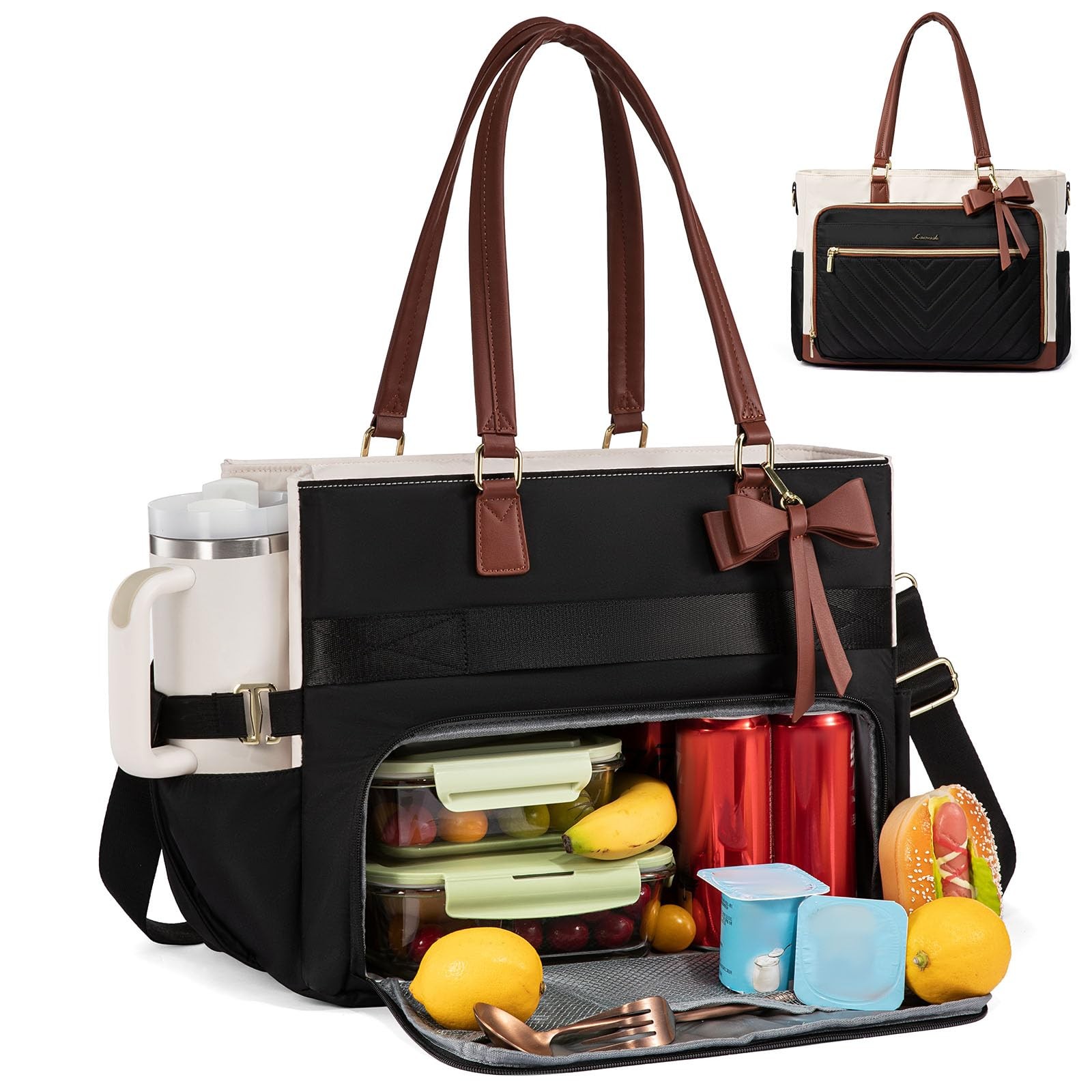 LOVEVOOK Insulated Lunch Bag & Tote for Women, Laptop Compartment, 17.3"