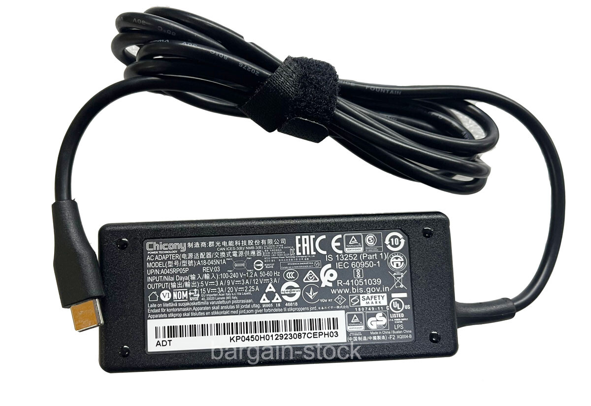 Original 20V 2.25A 45W AC Adapter Charger Acer A18-045N1A A045RP05P Power Supply