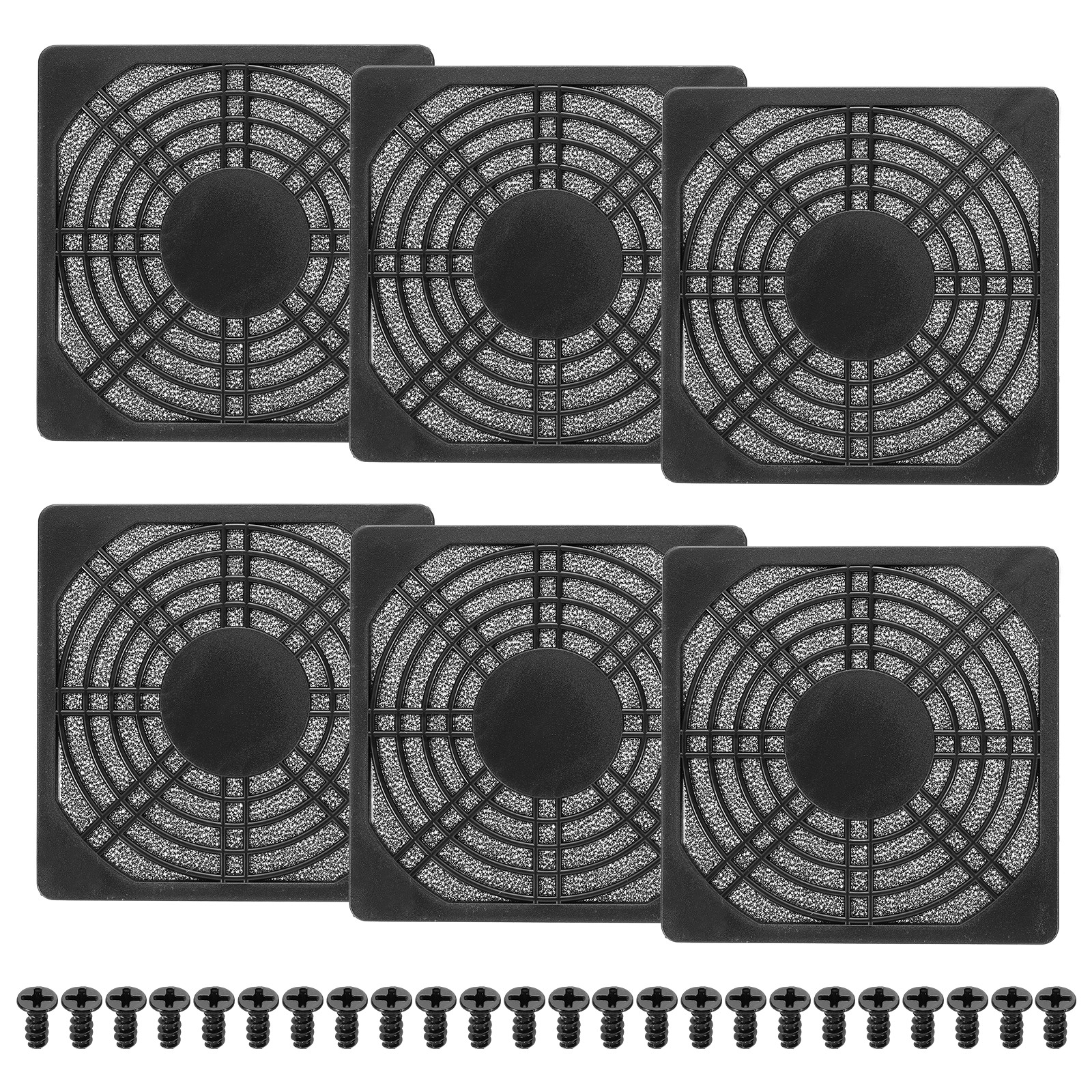 6Pcs 90mm Fan Filter Grill Plastic Ventilation Grill Cover with Screws Black]