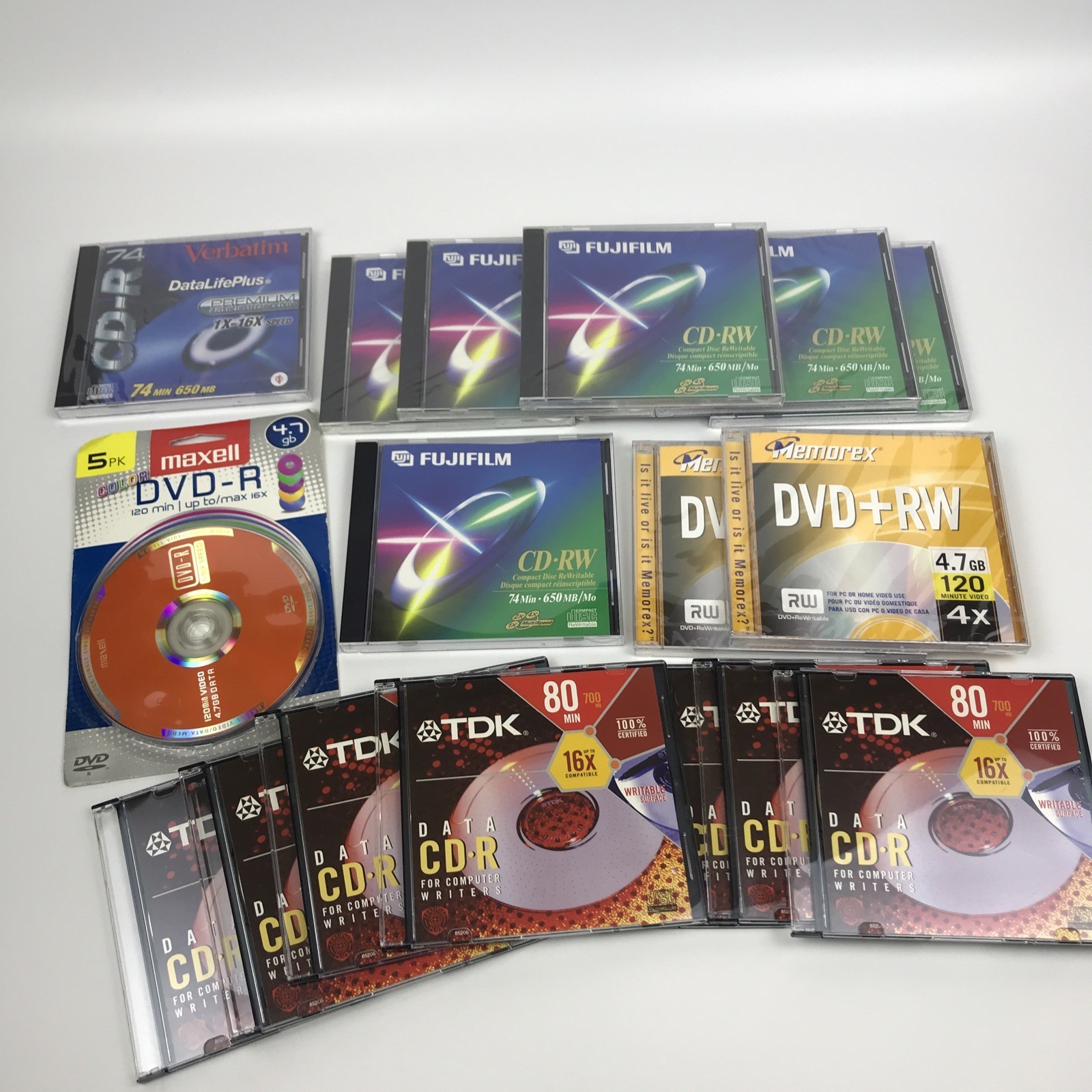 Lot Blank Media CD-R CD-RW DVD-R DVD+RW Mixed Brands Maxell TDK Memorex