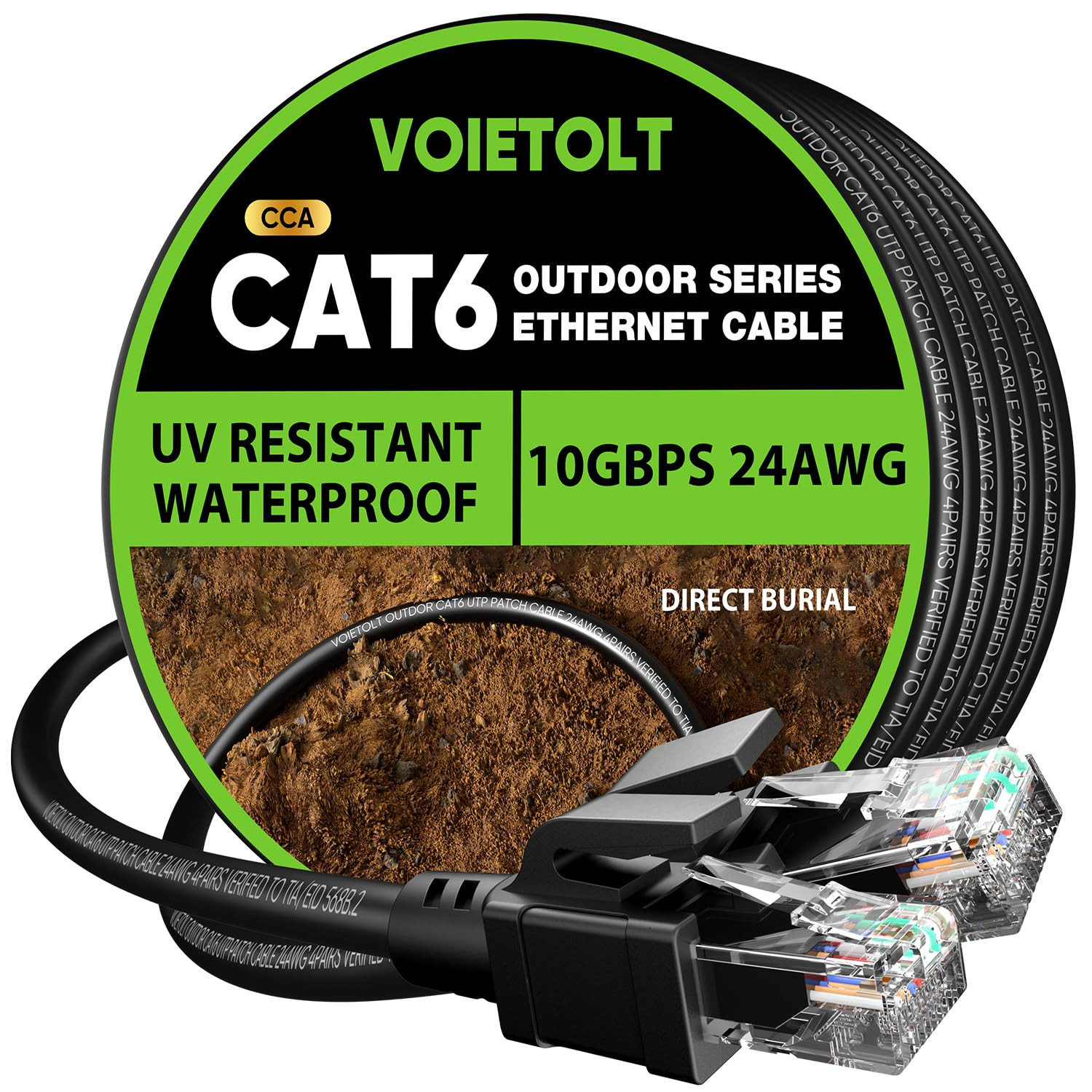Cat 6 Outdoor Ethernet Cable 60 Ft, 24AWG 10Gbps Cat6 Cable Cord Waterproof