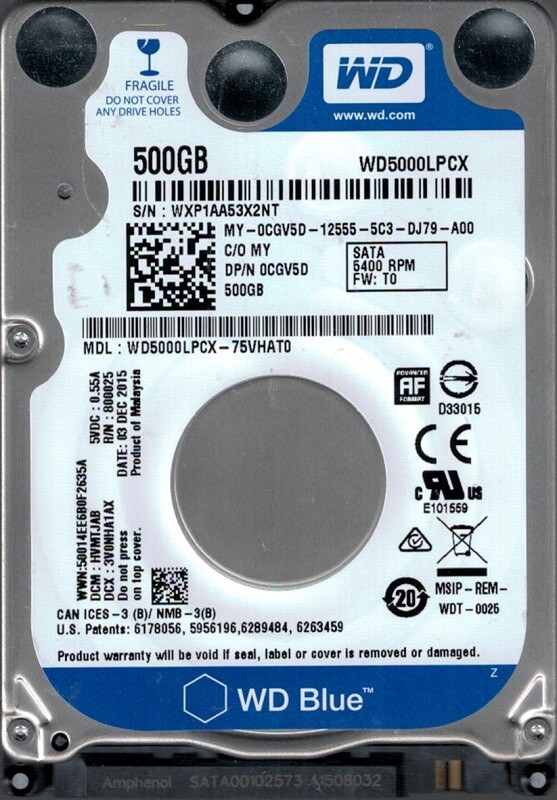 WD5000LPCX-75VHAT0 DCM: HVMTJAB WXP1A Western Digital 500GB