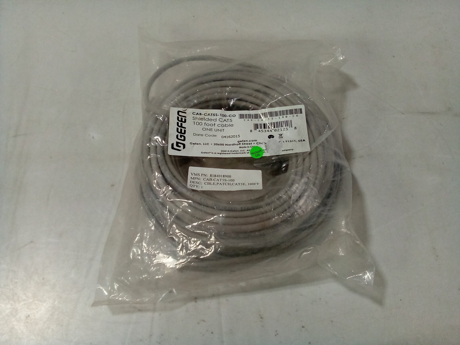 Gefen Shielded CAT5 100ft Cable, CAB-CAT5S-100CO, Gray