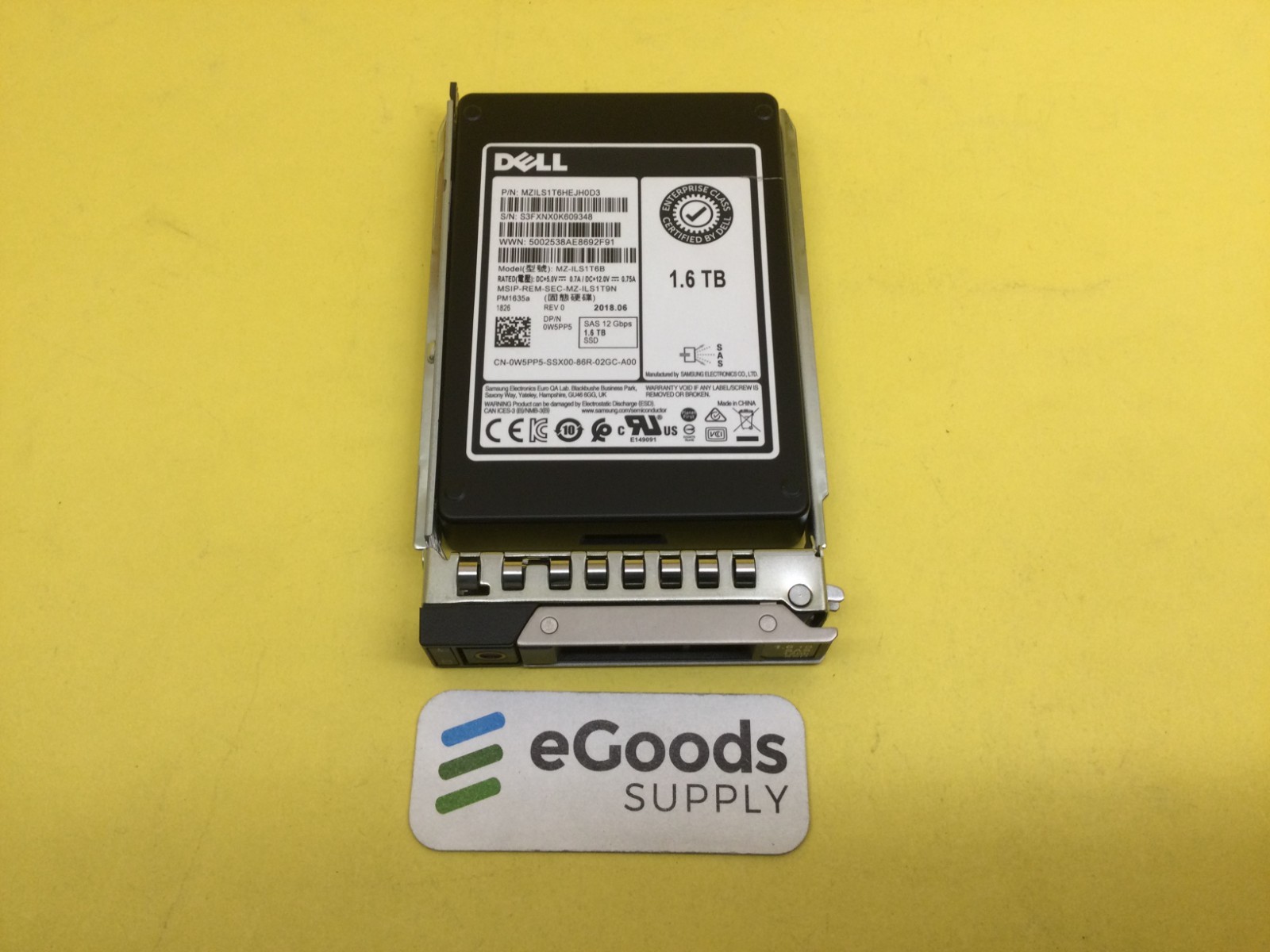 W5PP5 Dell PM1635a 1.6TB SAS 12Gbps Mixed Use 2.5in SSD 0W5PP5 MZ-ILS1T6B