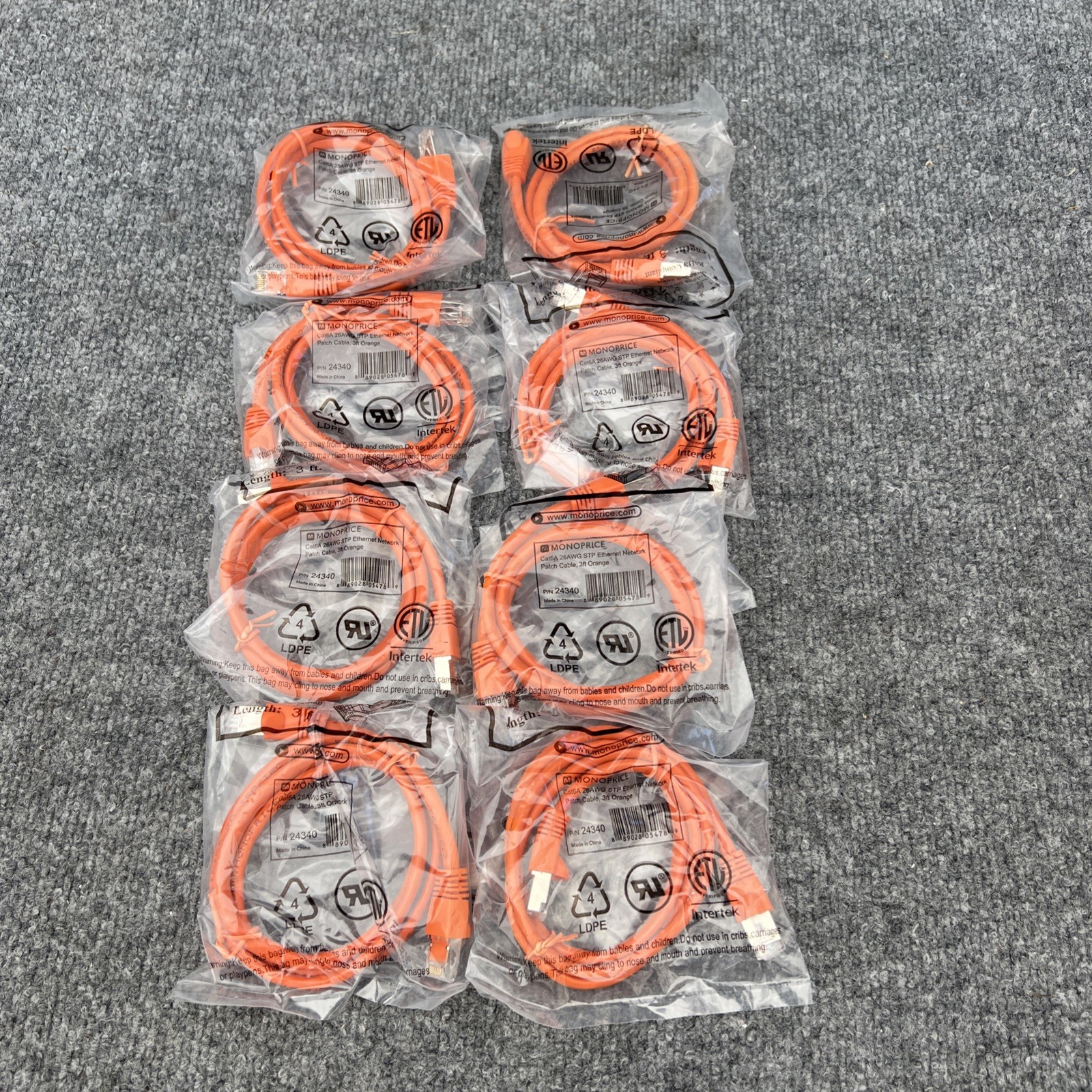 MONOPRICE CAT6A 26 AWG (STP) Ethernet Patch Cable 3ft Lot of 8