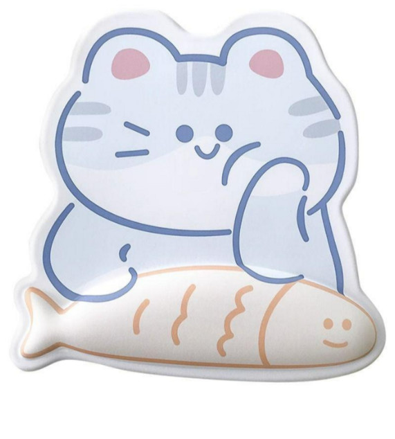 Cute Cat Wrist Rest Silicone Mouse Pad Kawaii Animal Desk Mat with Fish