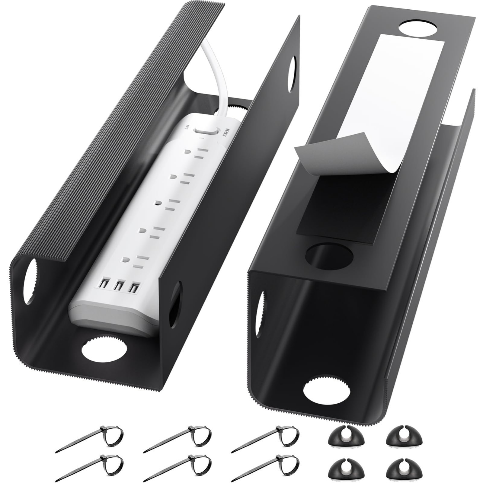2 Pack Under Desk Cable Management Tray, 31.5in, Black - Tidy Up Cords & Wires