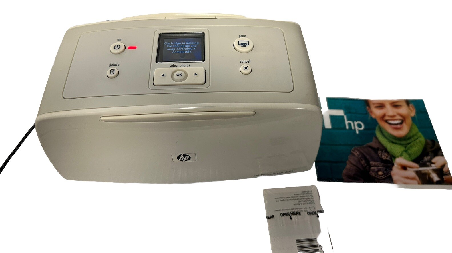 HP PhotoSmart 335 v "GoGo" Compact Mobile Photo Printer - New Open Box (No Ink)
