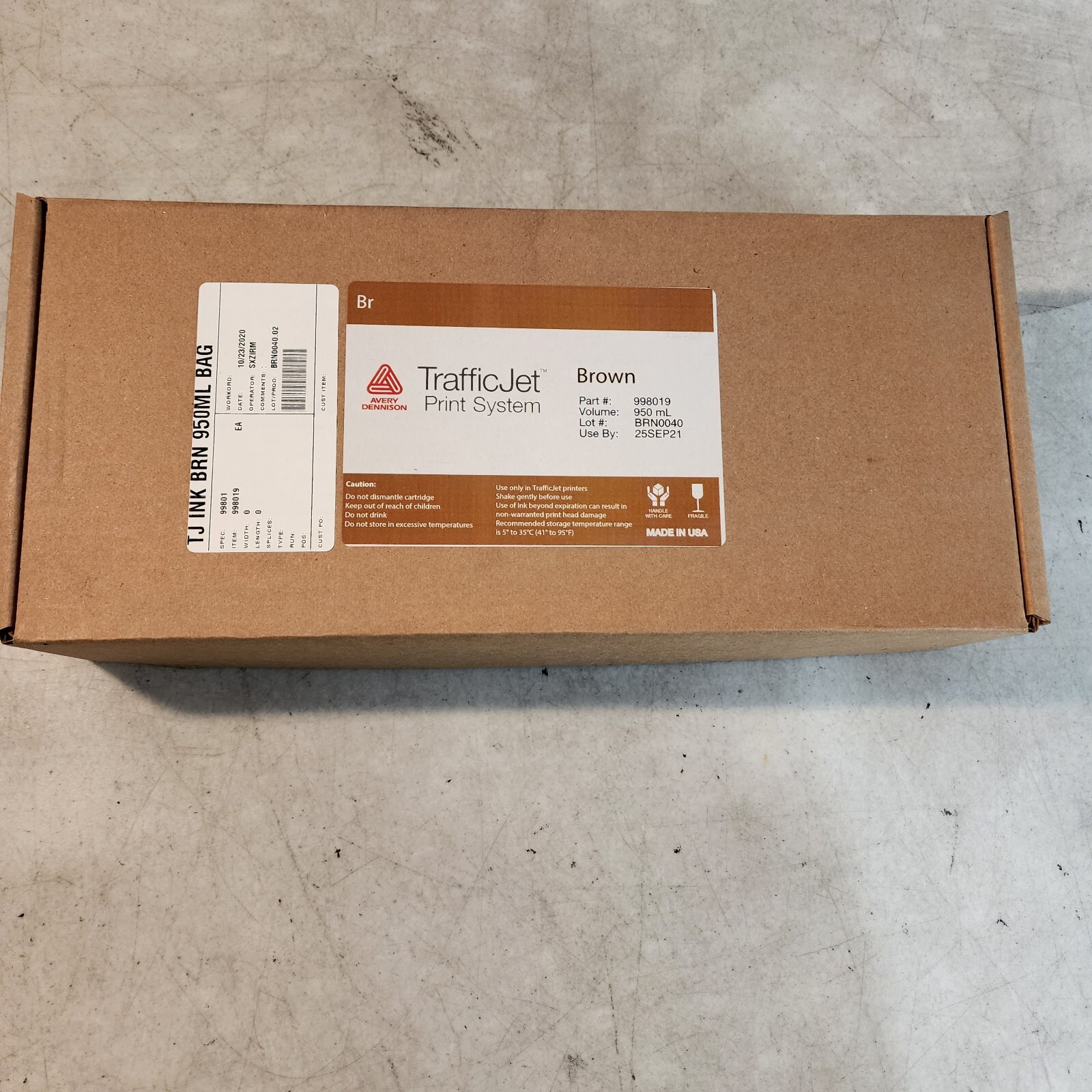 Avery Dennison TrafficJet 998019 Brown Ink 950ML Genuine New OeM Sealed Box 2021