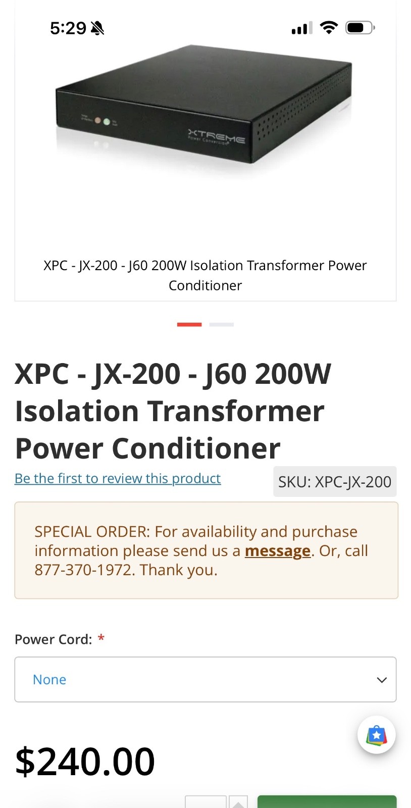 Xtreme JX-200 200W Isolation Transformer Power Conditioner 120V Toroidal