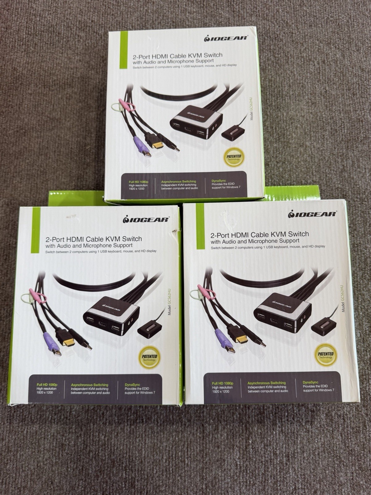 Lot of 3, 2-Port HDMI Cable KVM Switch Audio and Microphone Support, GCS62HU