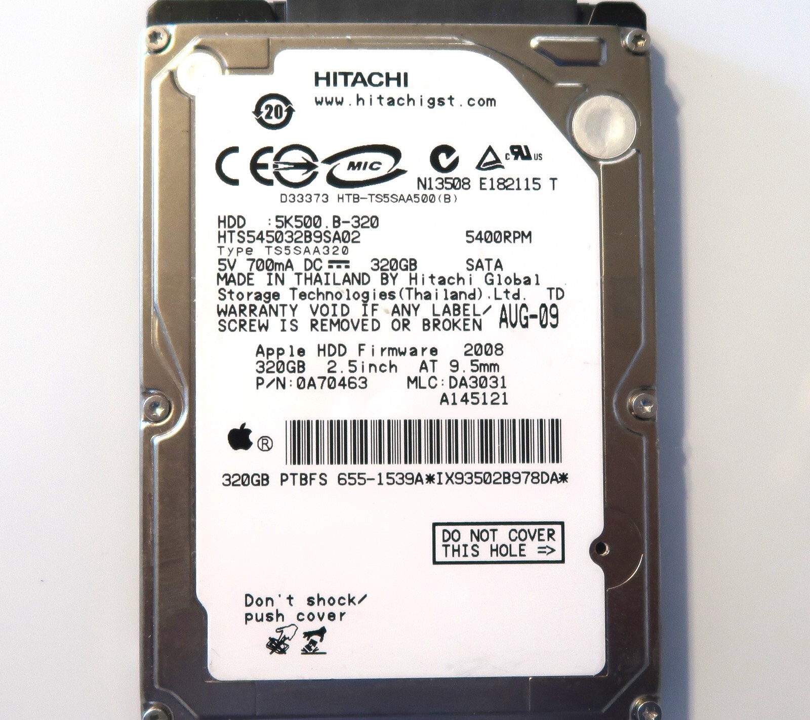 Hitachi HTS545032B9SA02 0A70463 DA3031 Thailand 655-1539A 320gb 2.5" Sata AUG-09