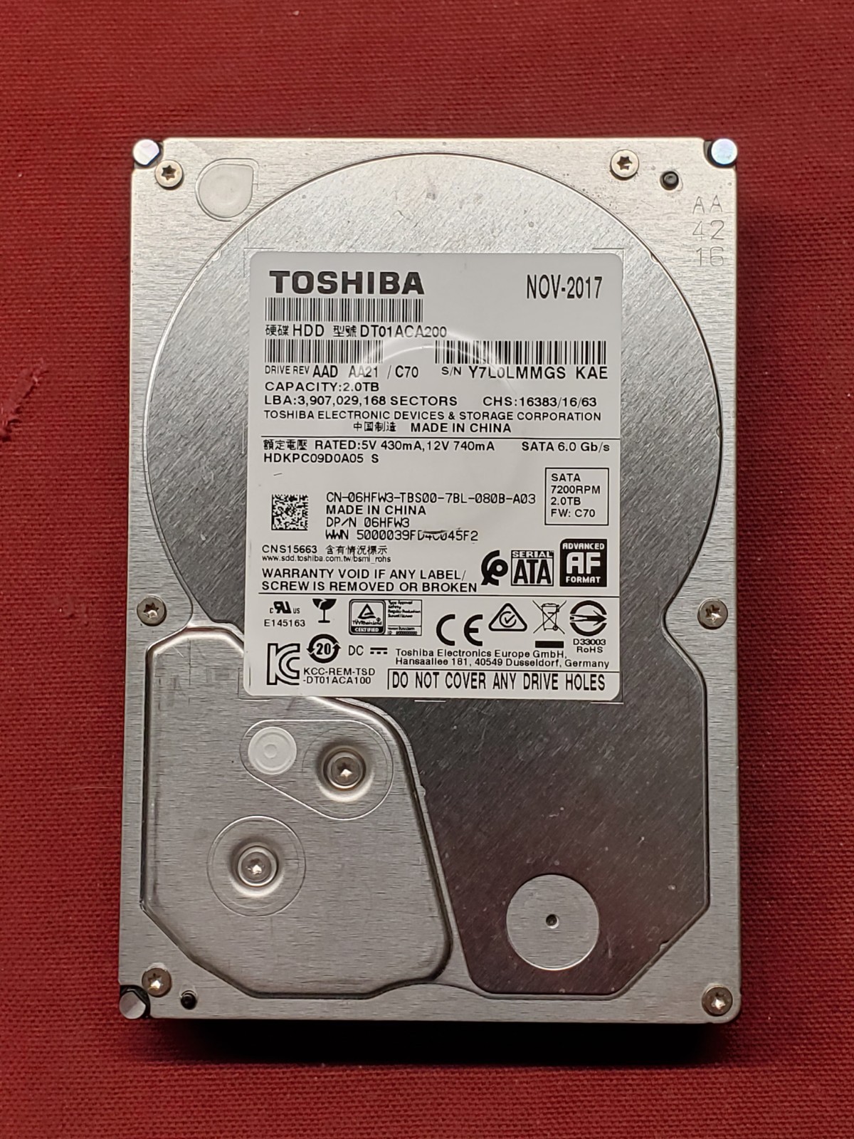 Toshiba DT01ACA200 2TB SATA 3.5" HDD Hard Drive #3297