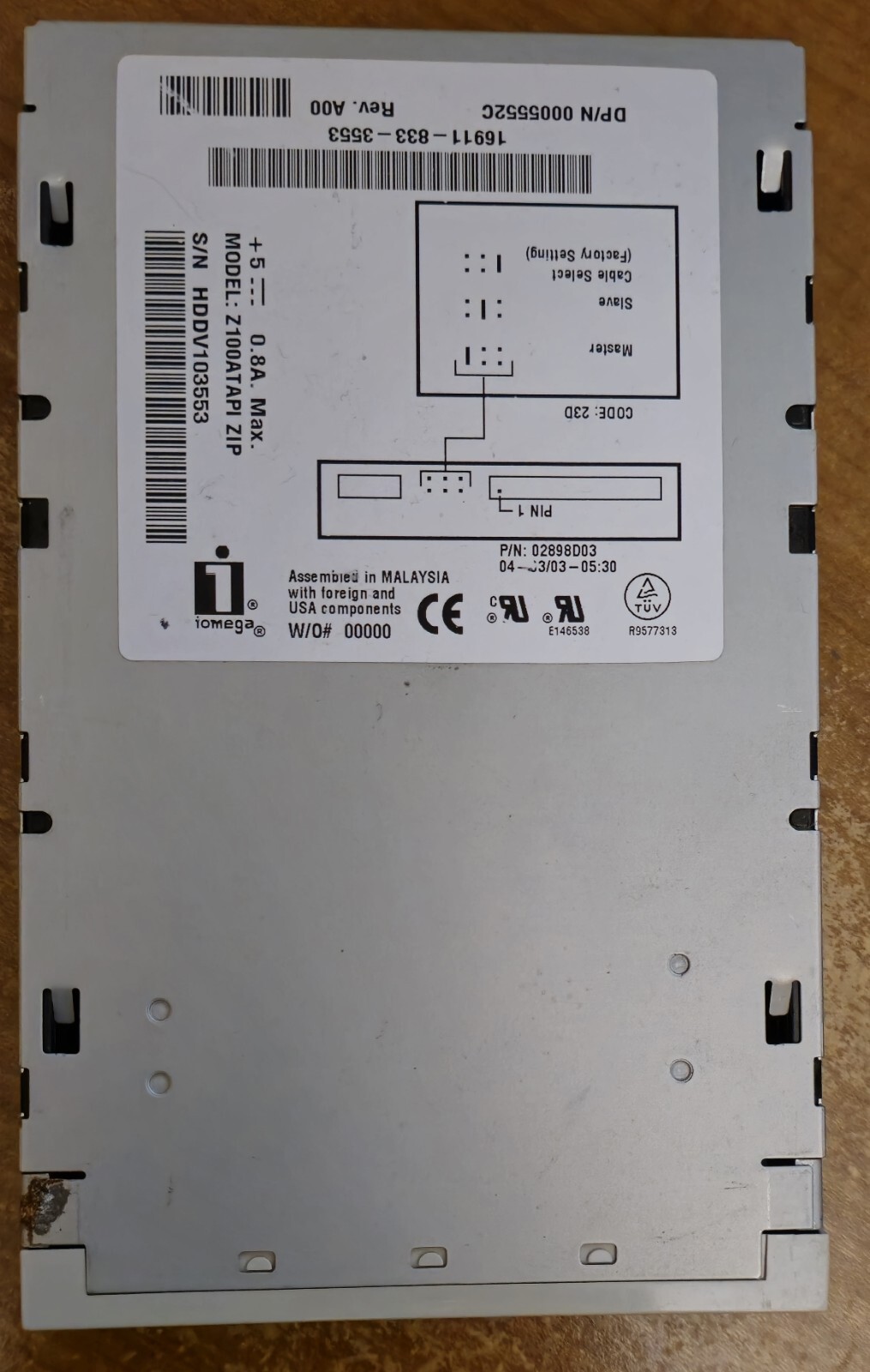 Iomega Zip 100MB IDE Internal Drive Model Z100ATAPI White Silver EXCELLENT