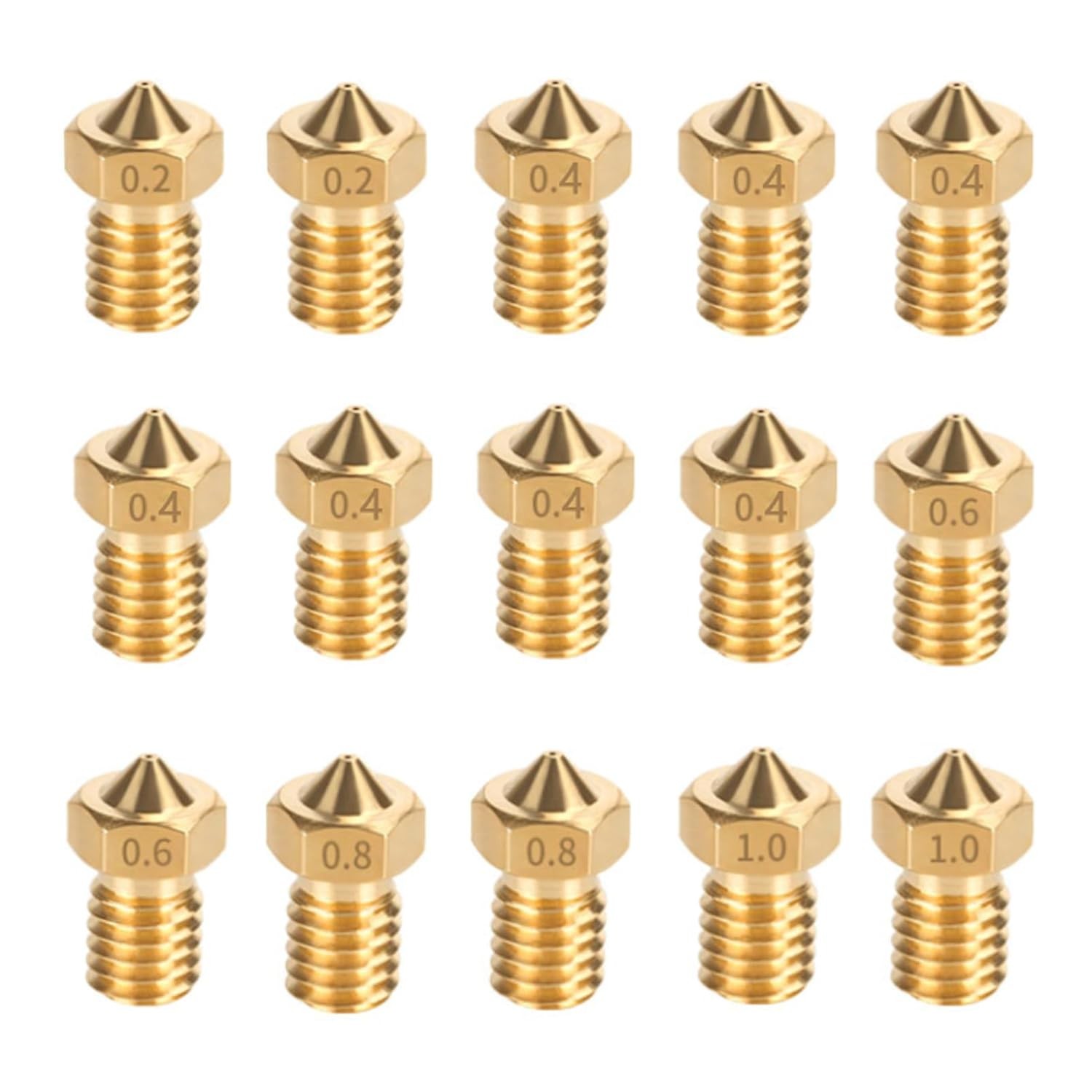 15PCS Brass Nozzles Kit for Anycubic – 0.2–1.0mm 3D Printer Nozzles Set