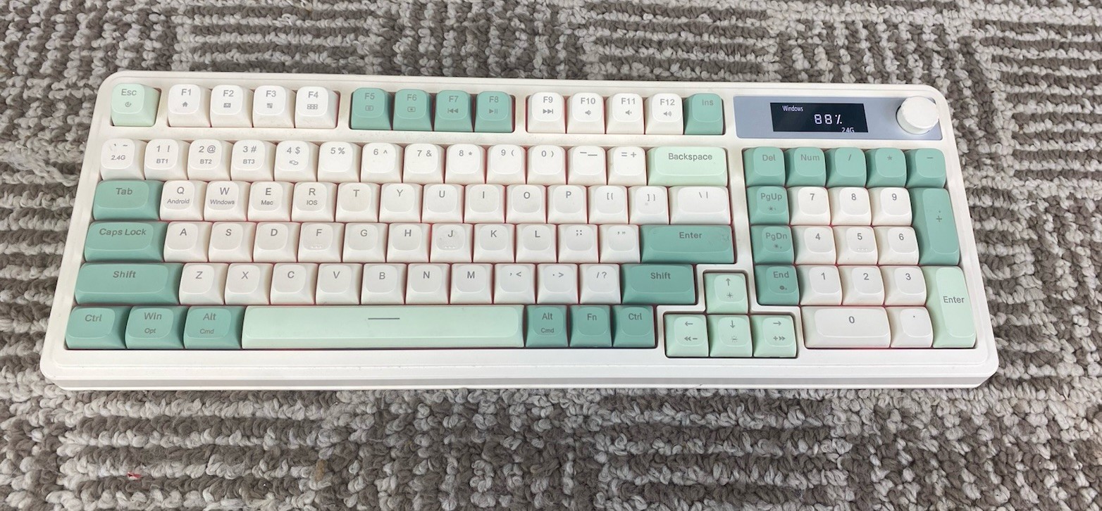 Aula S99 Pro Multifunctional Knob Wireless Gaming Keyboard: Green/Light Cream 
