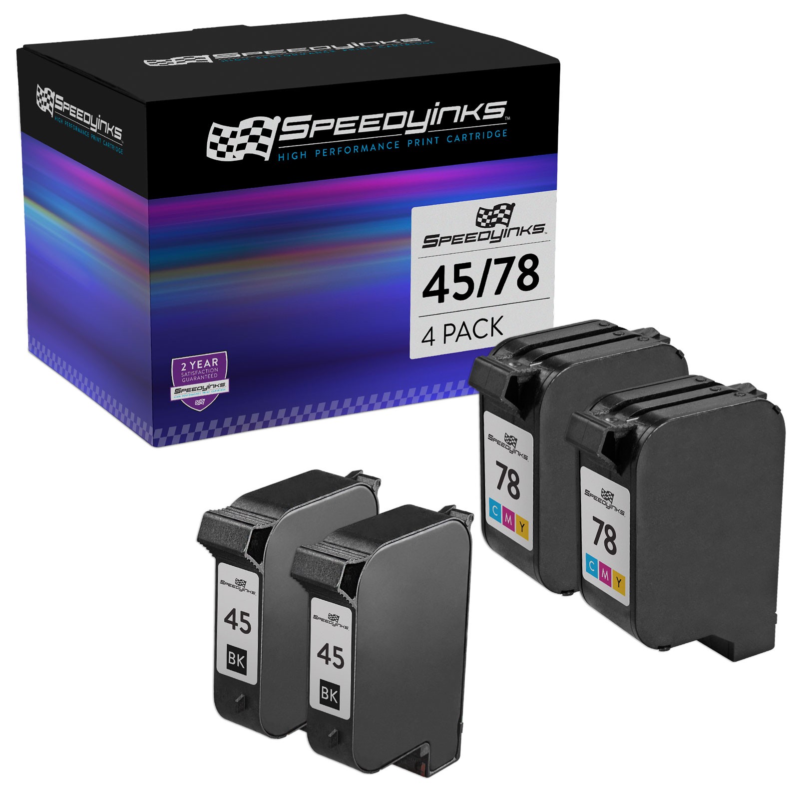 SPEEDYINKS 4PK Replacement for HP 45 Black X2 & HP 78 Tricolor X2 Ink Cartridges