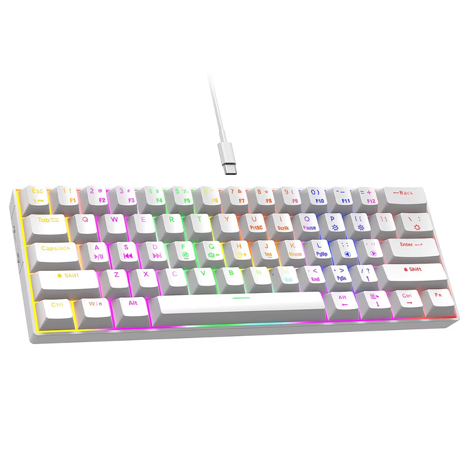 Mechanical White Wired RGB Multi Color GAMING Keyboard 60% Blue Switches