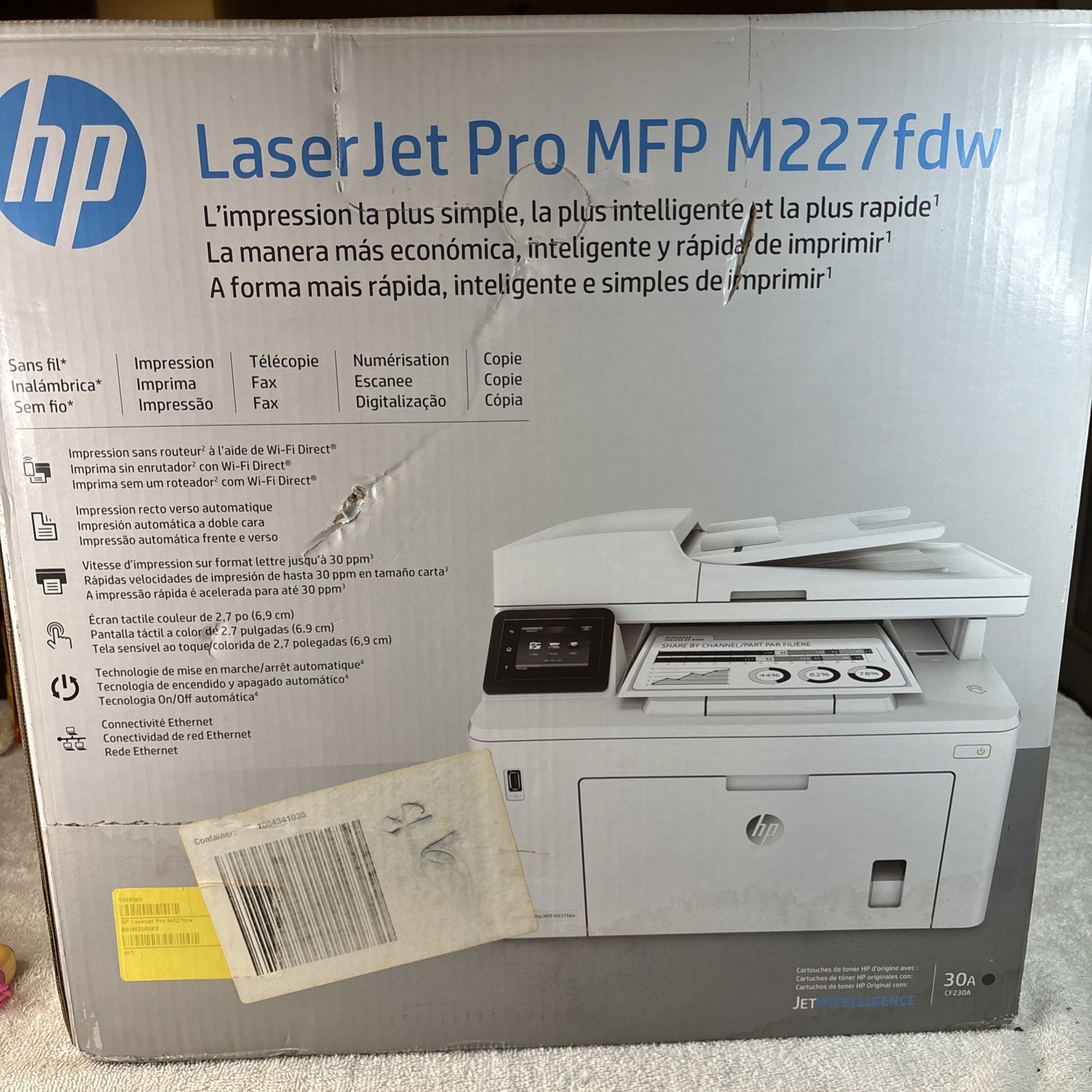 Brand New Sealed HP LaserJet Pro M227fdw G3Q75A All-In-One Laser Printer