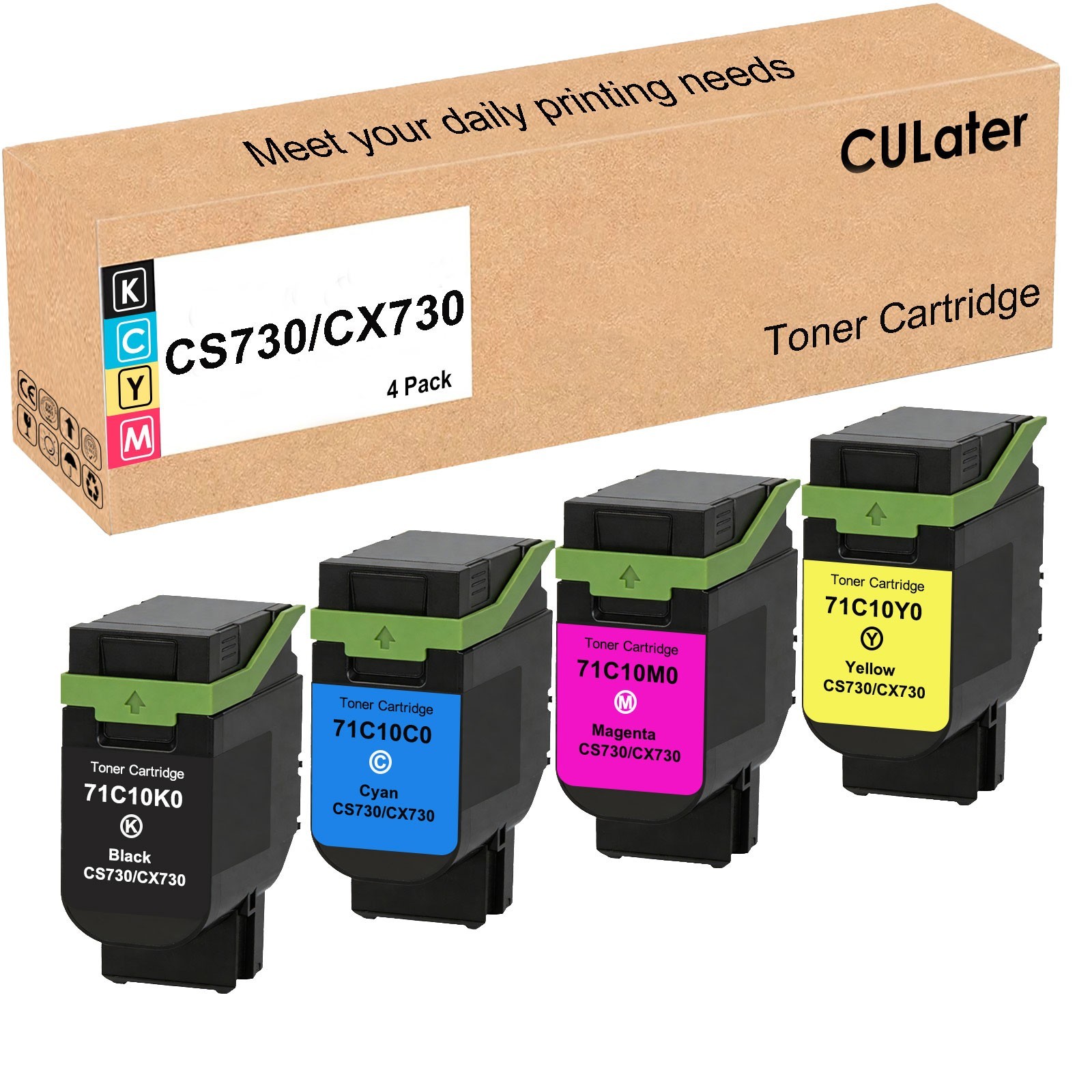 4 Pack CS730 CX730 CS735 Toner Cartridge for CS737dze CX730de CX735adse CS735de