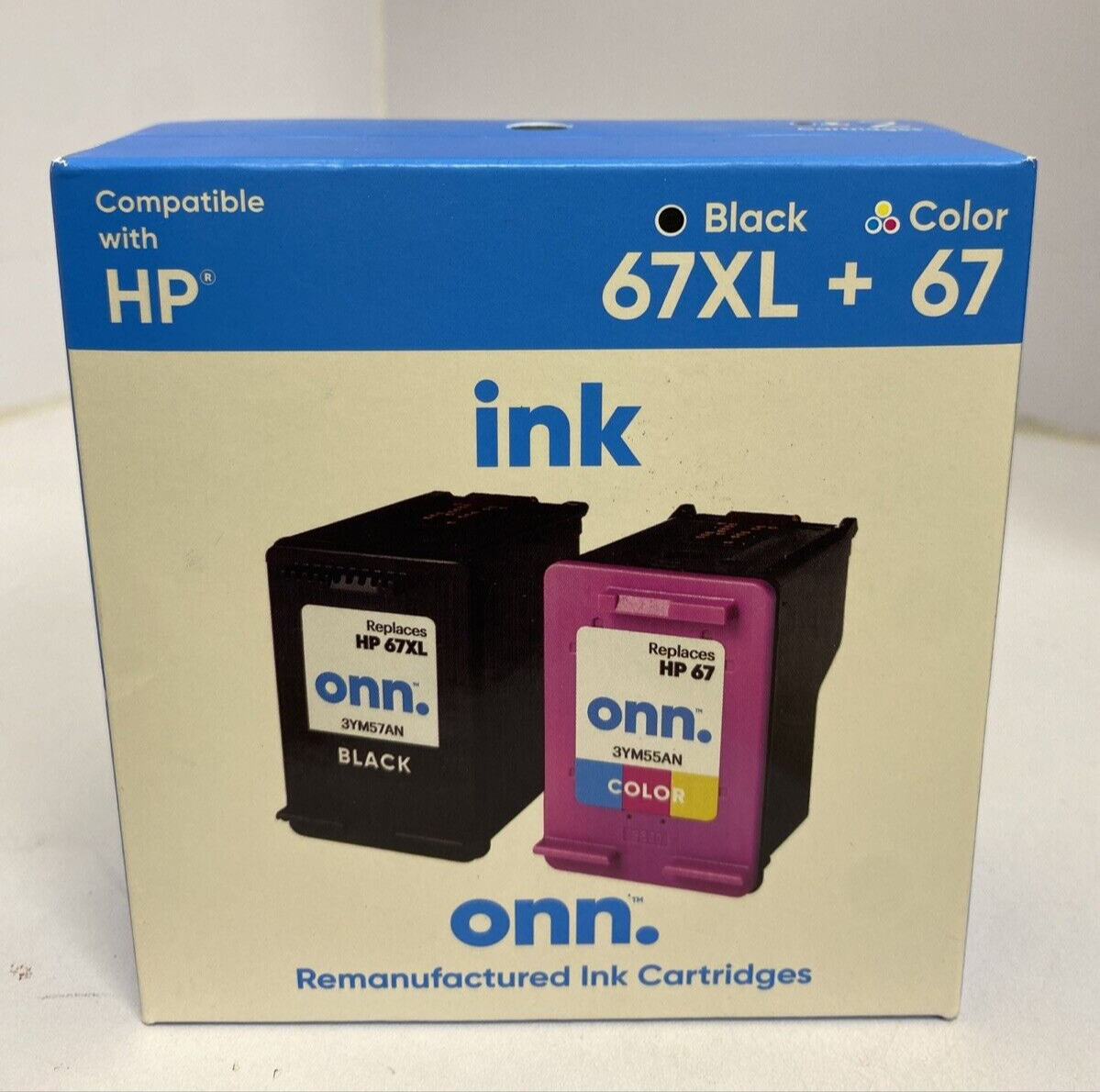 ONN 67xl Black and 67 Tri-Color Ink Cartridges 05/2025