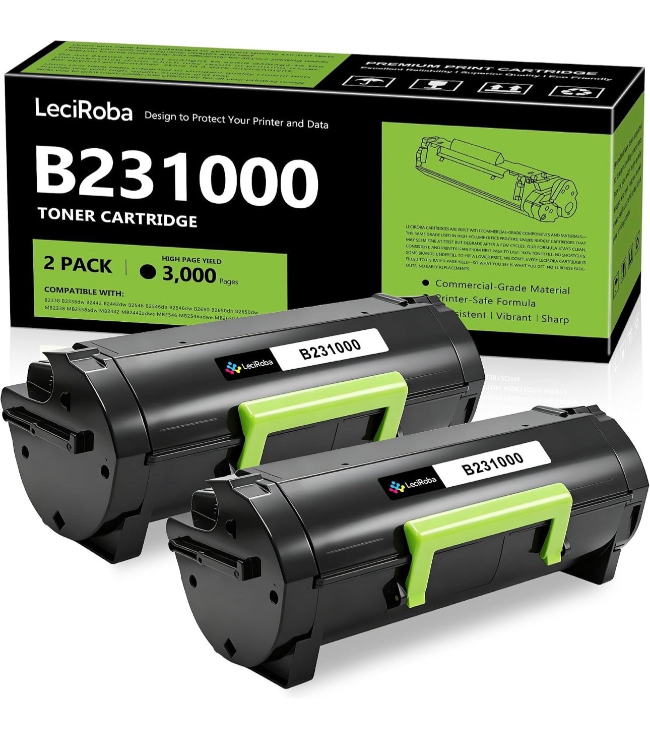B231000 Toner Cartridge for Lexmark B2338dw B2442dw B2546dn B2546dw B2650dw