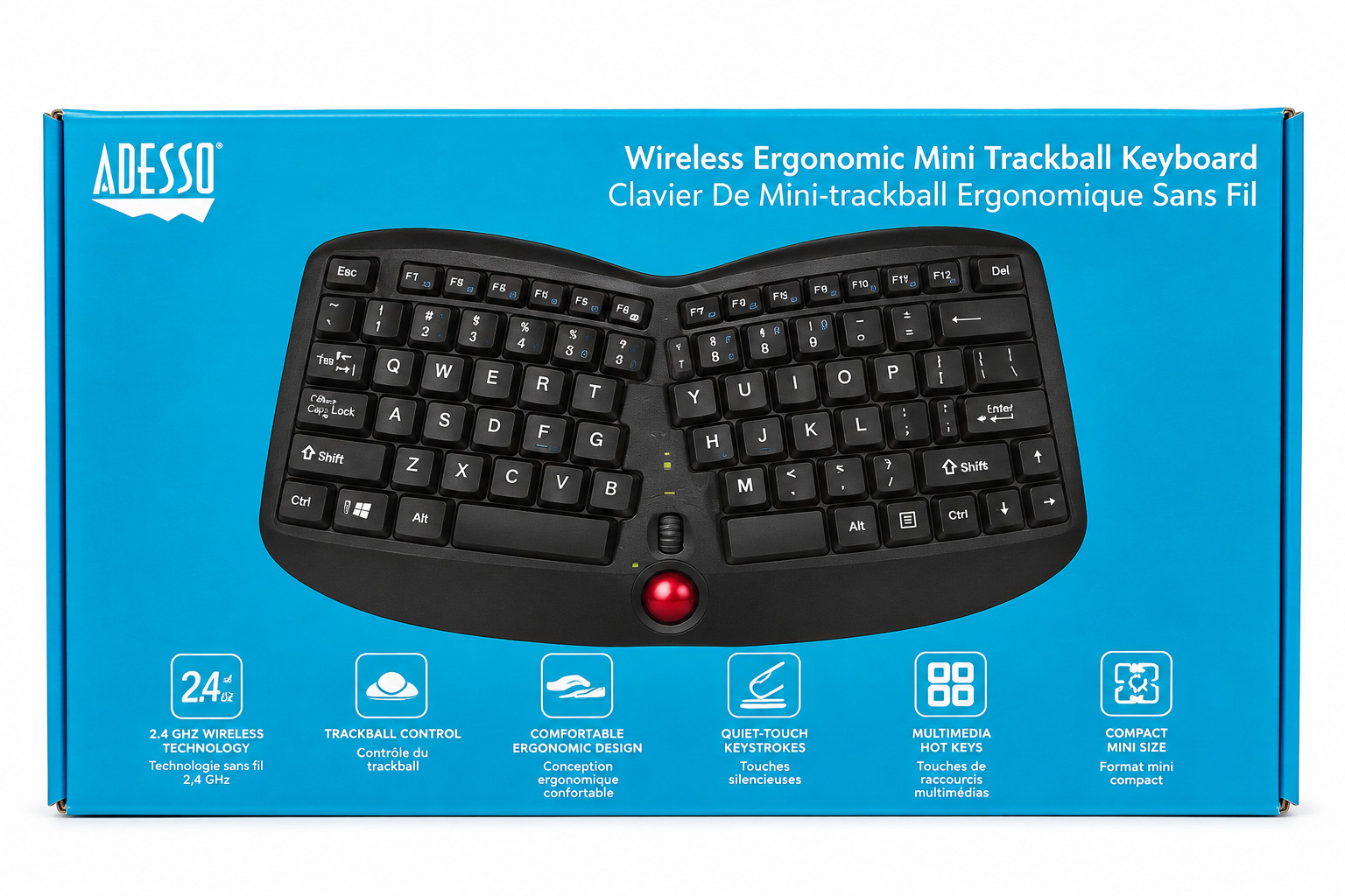 ADESSO  Tru-Form Media 3150 2.4 Ghz Wireless Ergo Trackball Keyboard WKB-3150UB