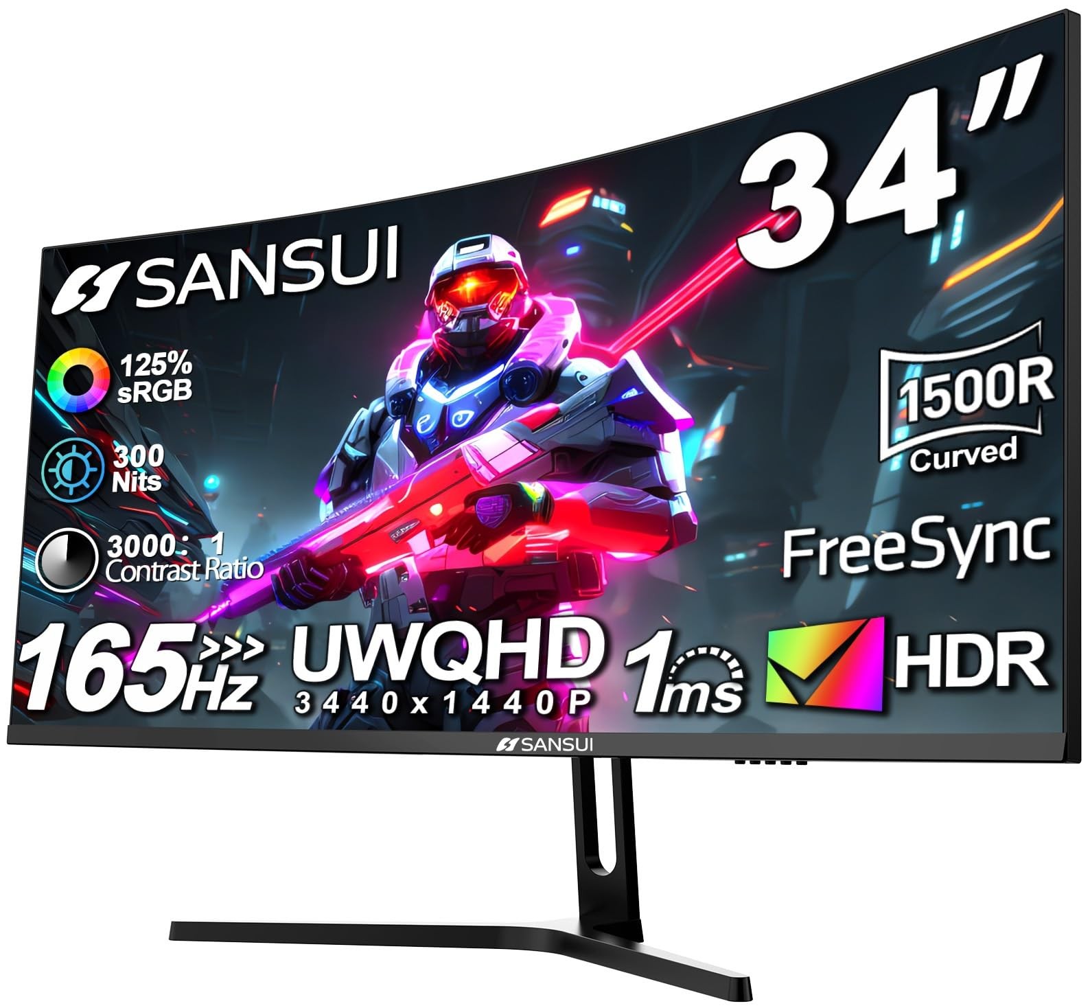 SANSUI ES-G34C5 34" Curved Gaming Monitor UWQHD 3440x1440 165Hz 1500R HDR