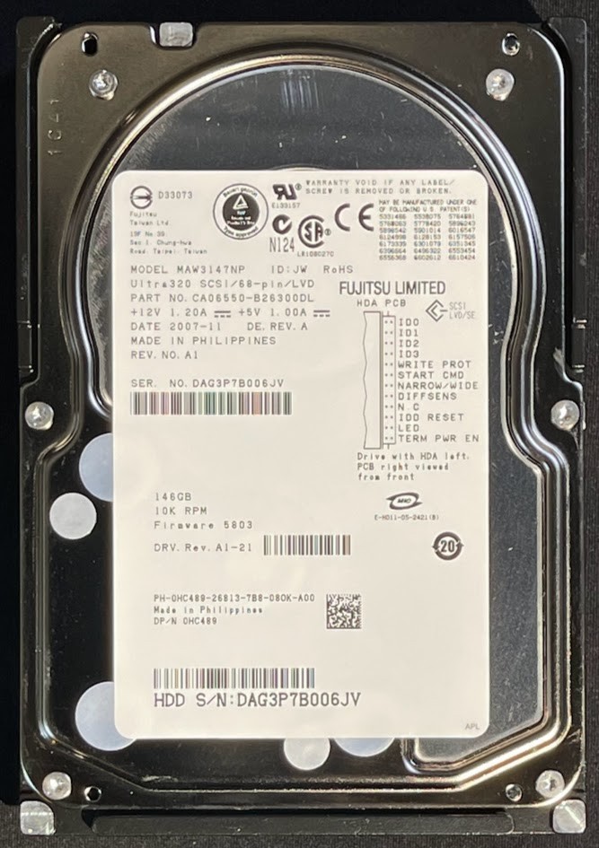 Dell / Fujitsu 147GB 10K RPM 68Pin SCSi Hard Drive / MAW3147NP / HC489