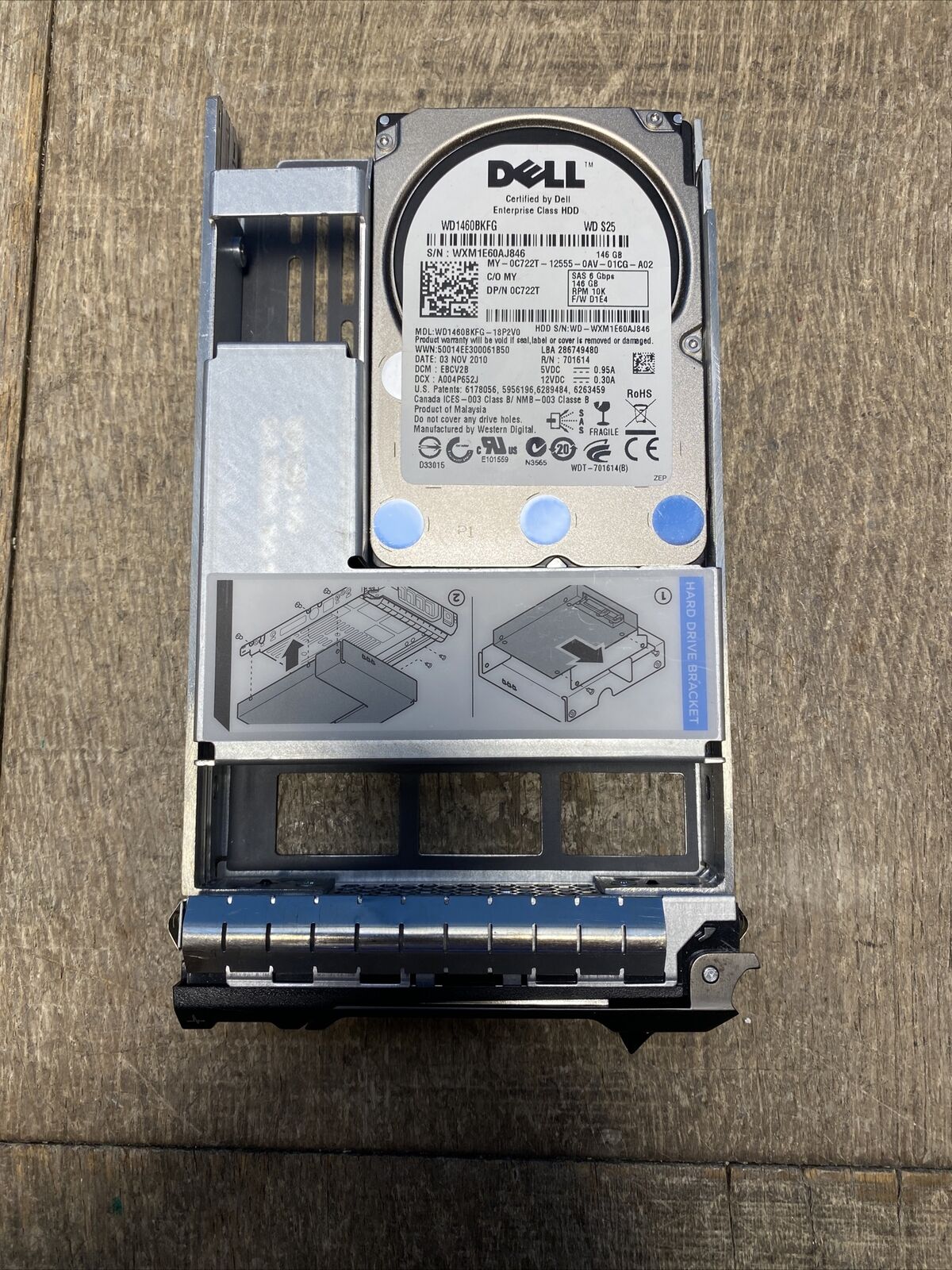 Dell Enterprise 146GB 10K SAS Hard Drive WD1460BKFG-18P2V0 C722T 2.5