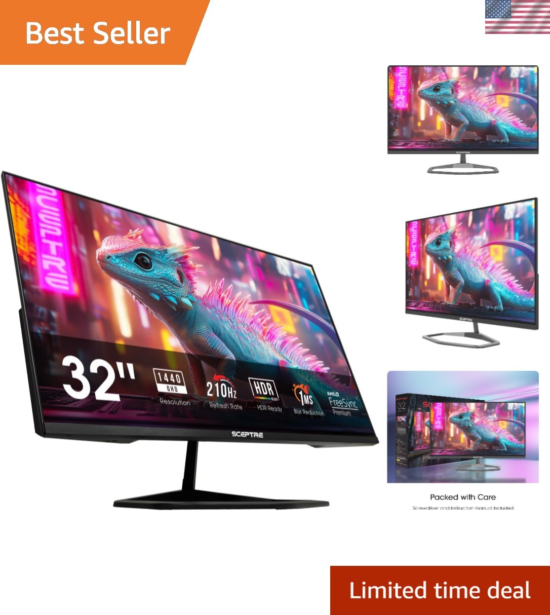 New 32-inch 2K QHD 2560 x 1440 Prime Gaming Monitor up to 210Hz USB Type-C Di...