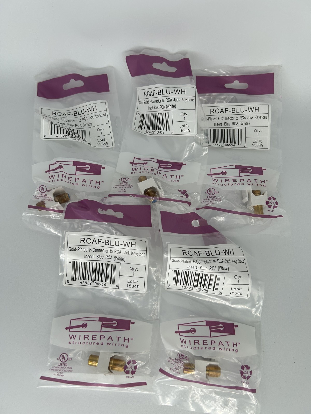 Wirepath Gold Plated F-Conenctor to RCA Jack Keystone Insert - 5-PACK