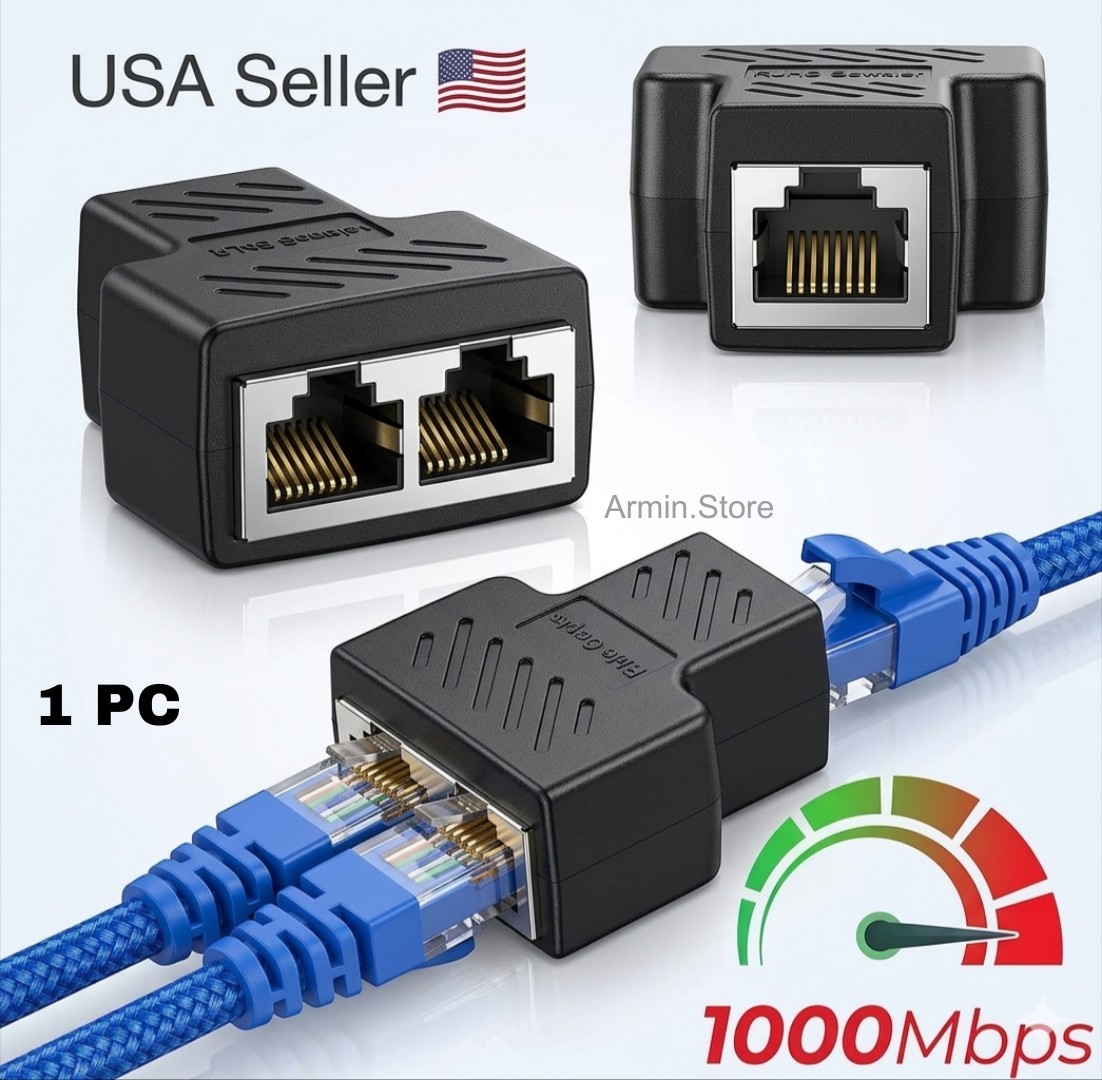 RJ45 Splitter Adapter 1 to 2 Ways Dual Female Port CAT6/5/7 LAN Ethernet Cable