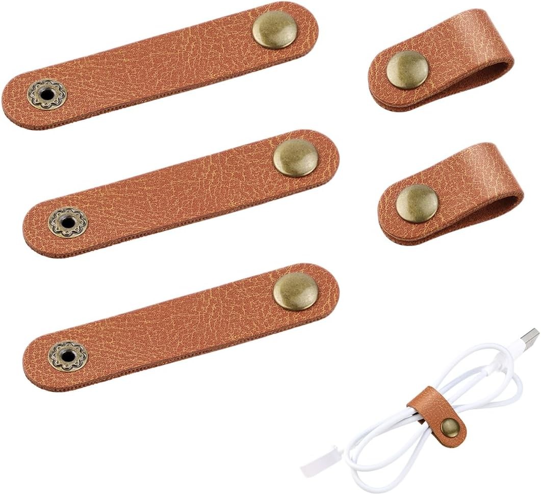 5 Pieces PU Leather Cord Organizer Reusable Cable Organizer Cord Keeper for Cabl
