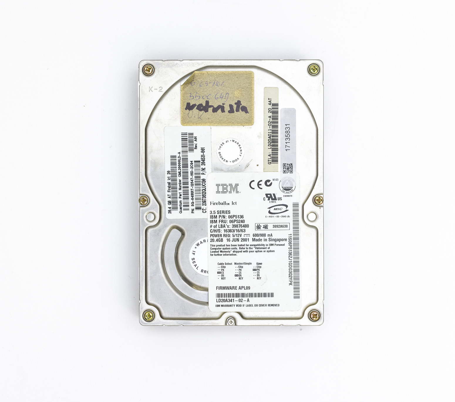 IBM Fireball 20.4GB IDE PATA 3.5 Hard Drive HDD 06P5136 06P5240 Vintage Retro PC
