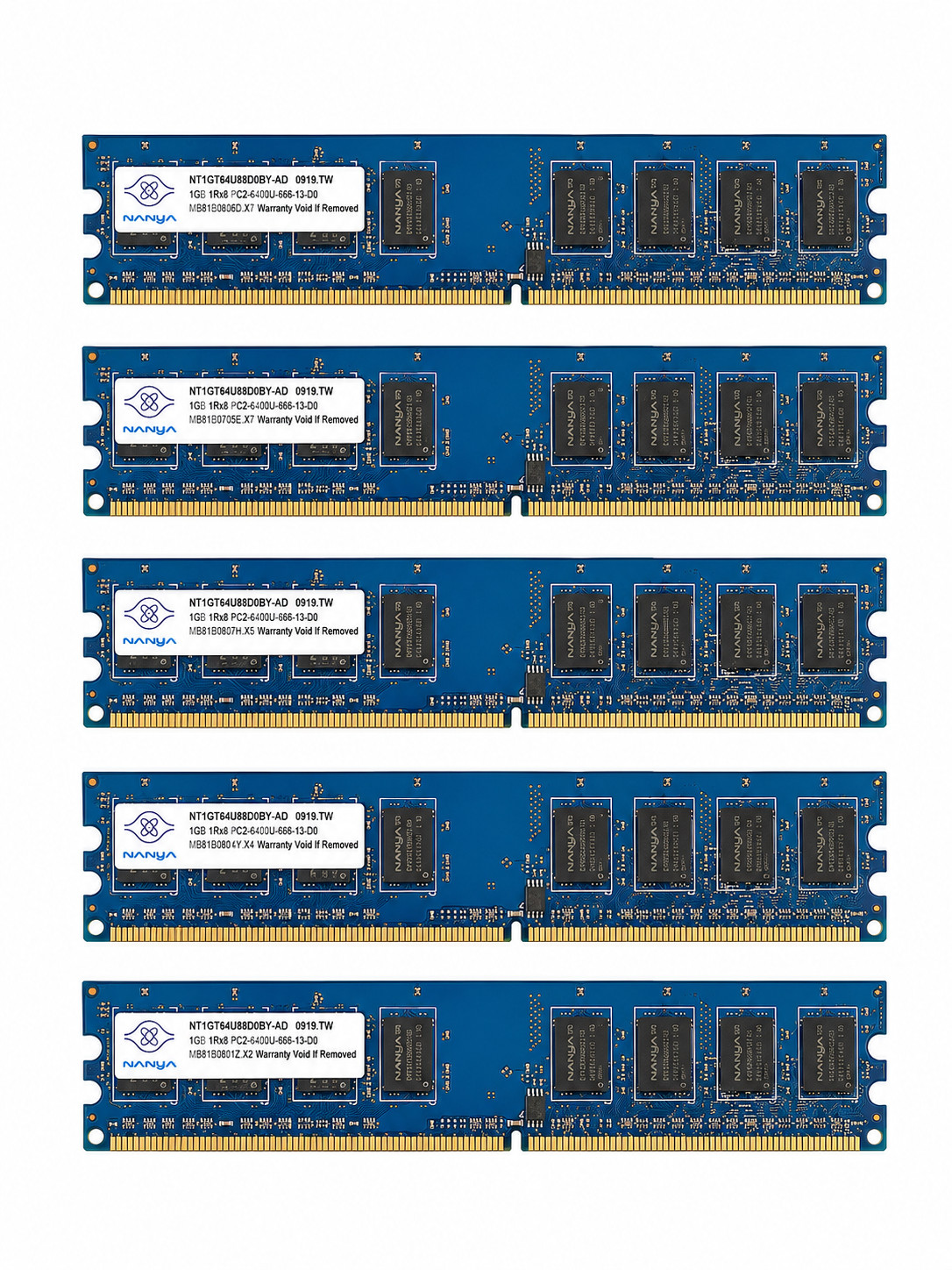 Nanya Lot 5 1GB PC2-6400U-666-13-D1.800PC Desktop Memory MM099010ZE.X2