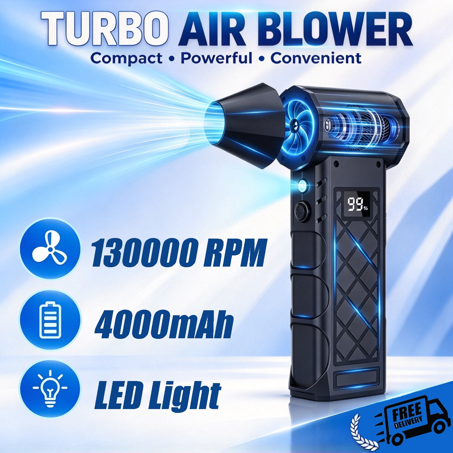 Electric Air Duster,130000RPM Compressed Air Duster with 2 LED Light for Home，r