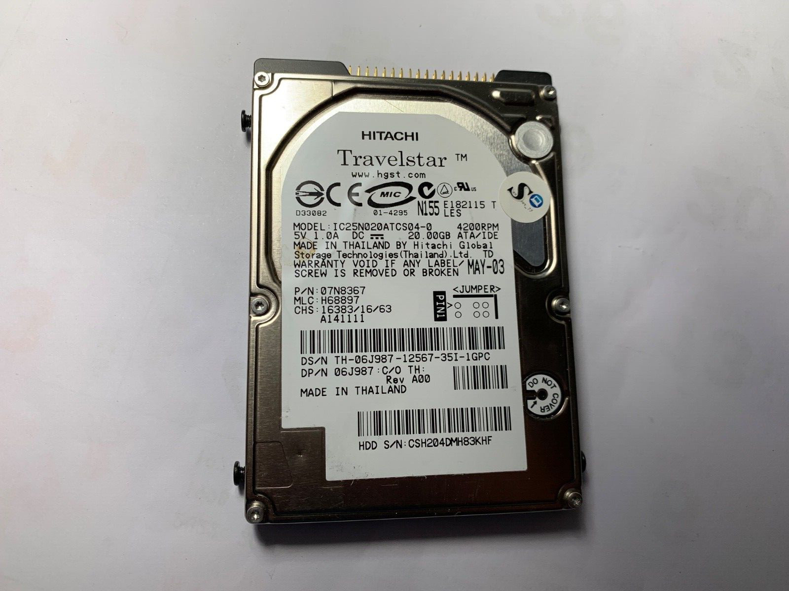 IC25N020ATCS04-0 - Hitachi Travelstar 20GB IDE 2MB 4200RPM 2.5" Laptop (138-3)