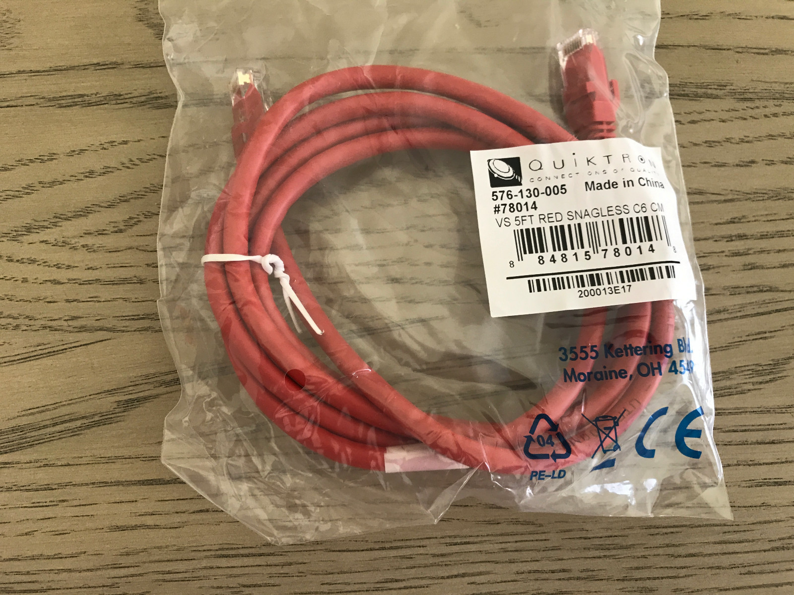 CAT6 Ethernet Patch Cable Quiktron 576-130-005 5FT RED SNAGLESS  #78014 RJ45