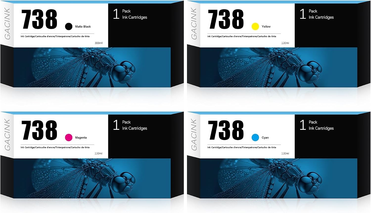Compatible w/ HP 738 Ink 4-Pack Black Cyan Magenta Yellow DesignJet T850 T950