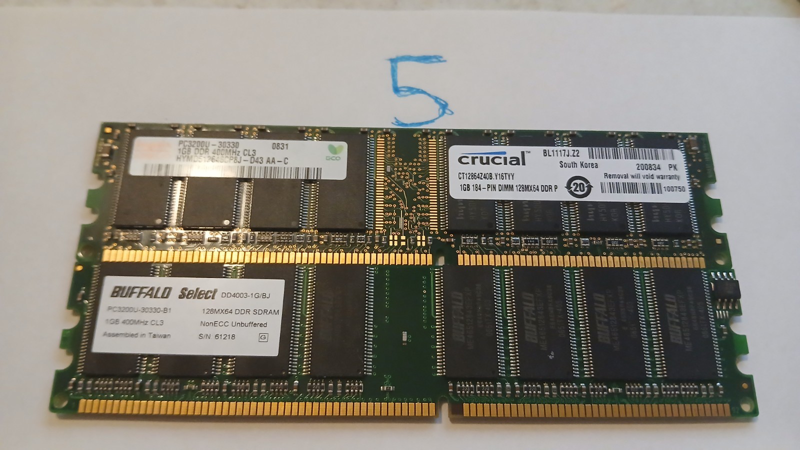 RAM 2gb (2x1gb) ddr dimm BUFFALO Select, Crucial, and Hynix Used Maybe Works?