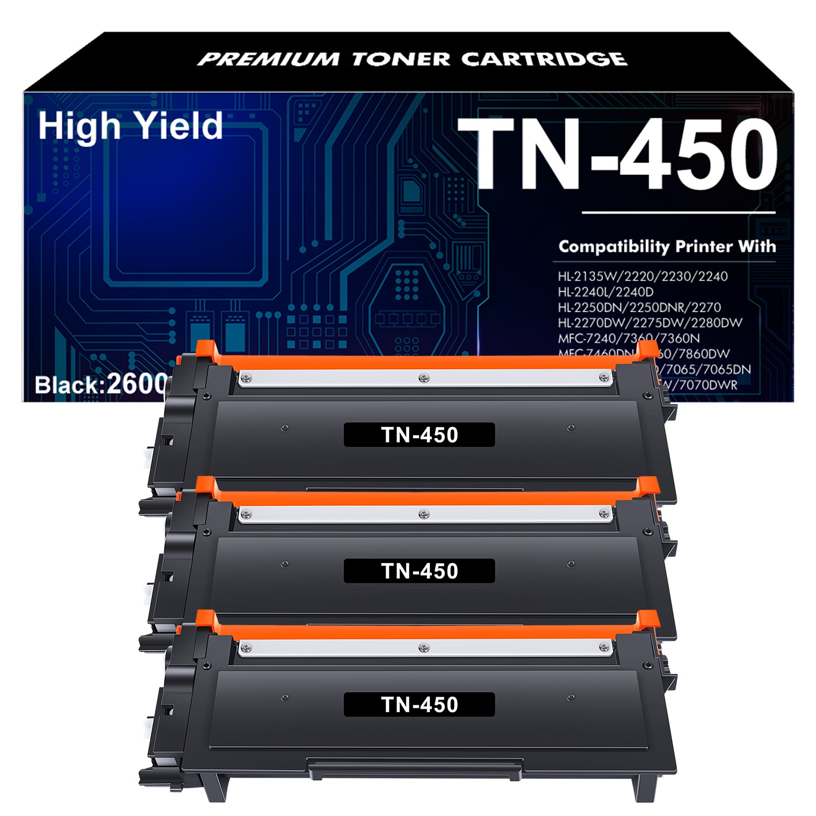 3PK TN450/TN420 Toner Cartridge For Brother HL-2250DN 2270DW 2275DW 2280DW 2242D