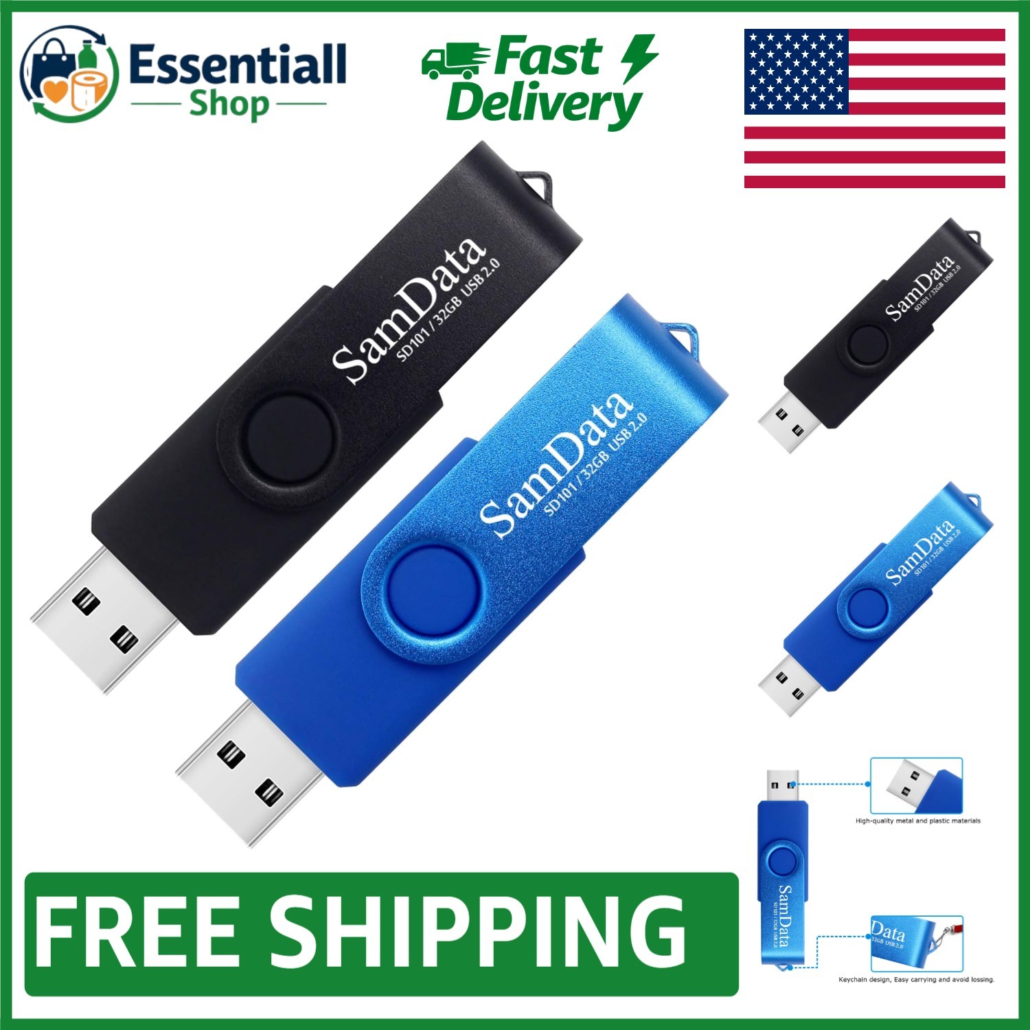 Versatile 32GB USB Flash Drives 2-Pack for Effortless Data Backup - Black/Blue