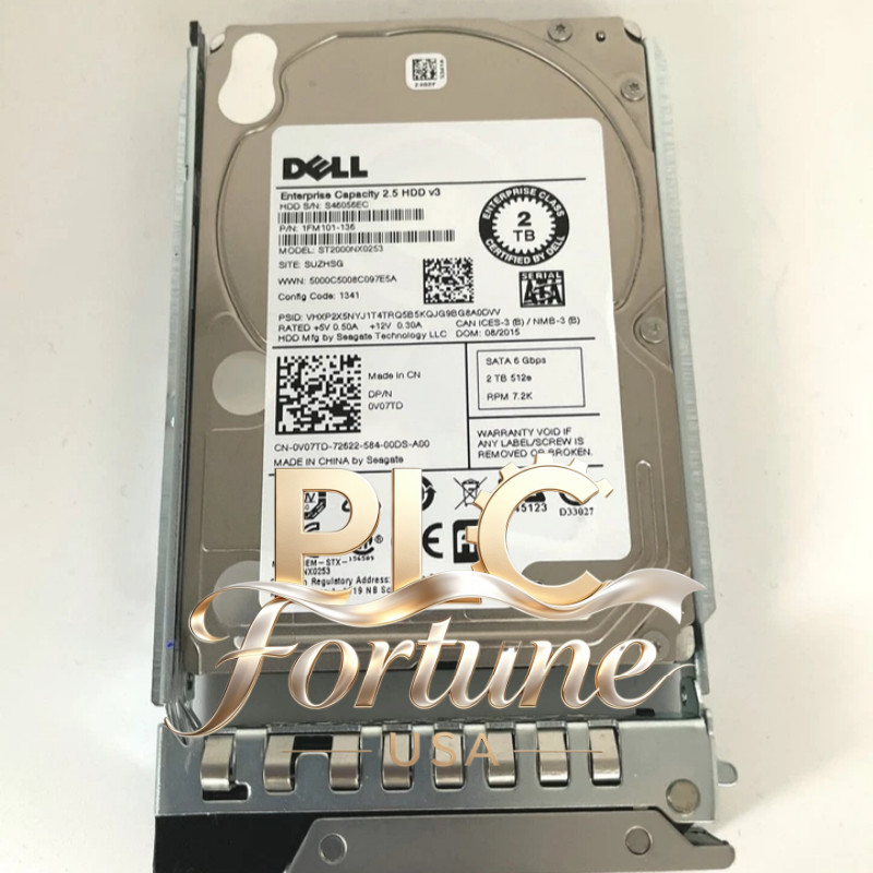 New DELL 0V07TD V07TD ST2000NX0253 2T SATA 7.2K 2.5" 128M Hard Drive W/Tray