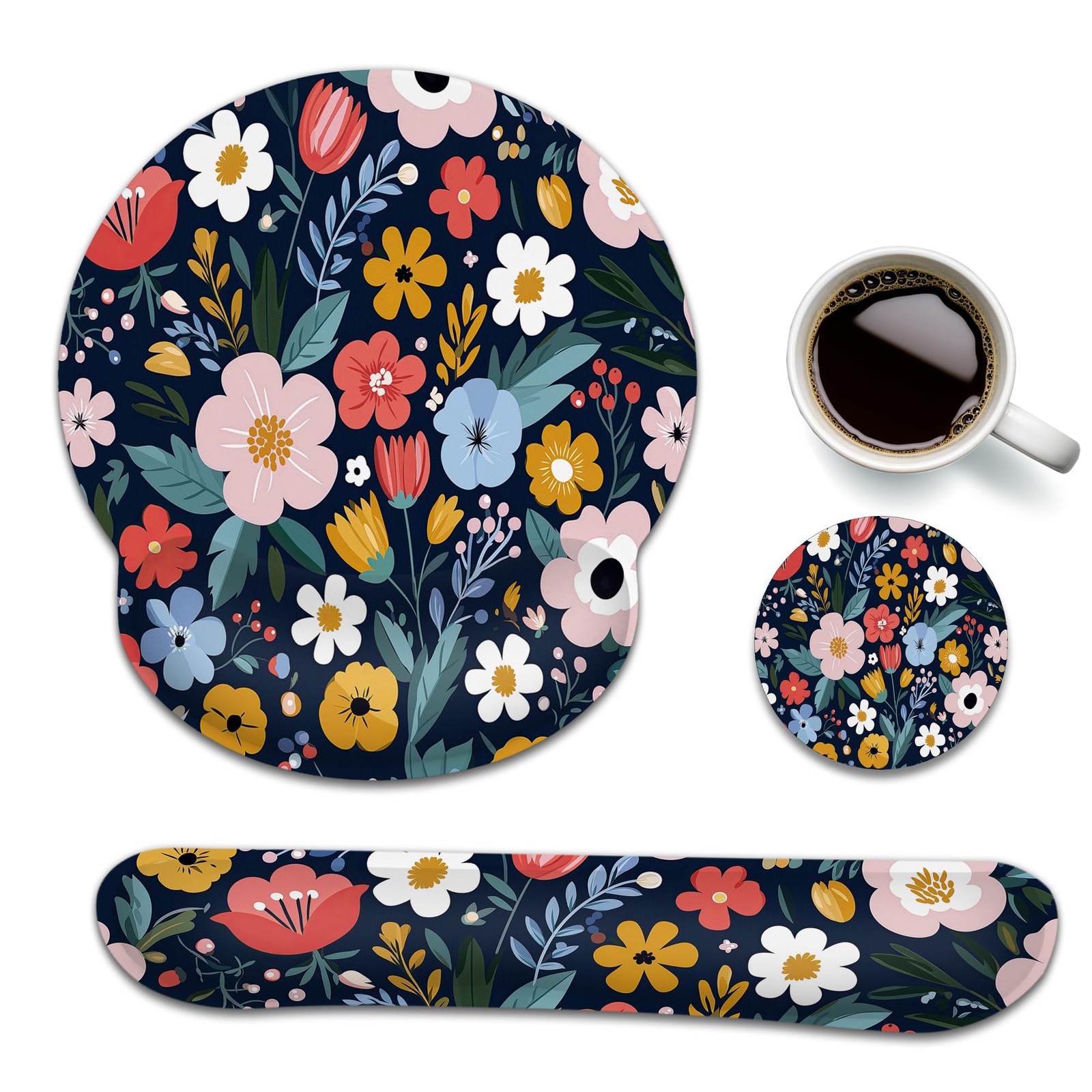 Cute Wrist Rest Pad 3 Piece Set with Keyboard Rest and Coaster