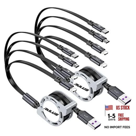 4 in 1 Multi Charging Cable [2Pack 4Ft], Retractable Multi Fast Charger Cable