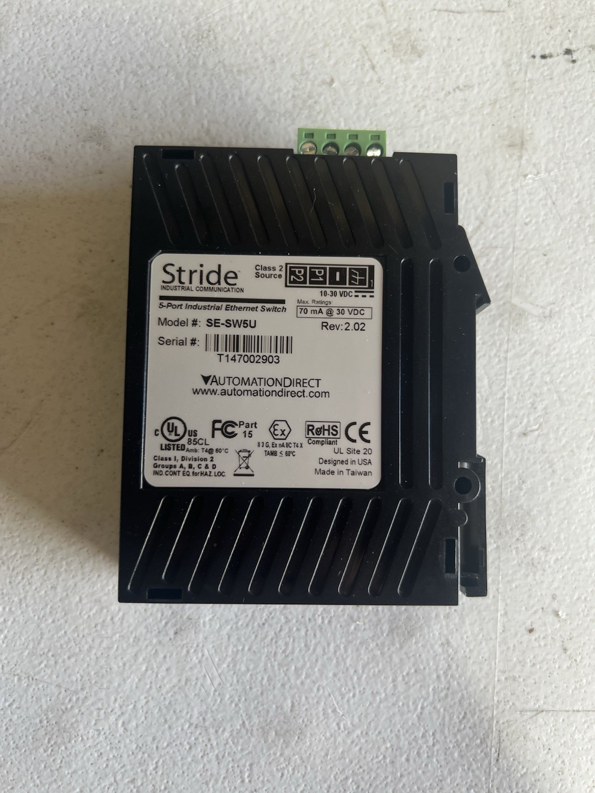 AutomationDirect STRIDE SE-SW5U 5-Port Industrial Ethernet Switch Rev 2.02
