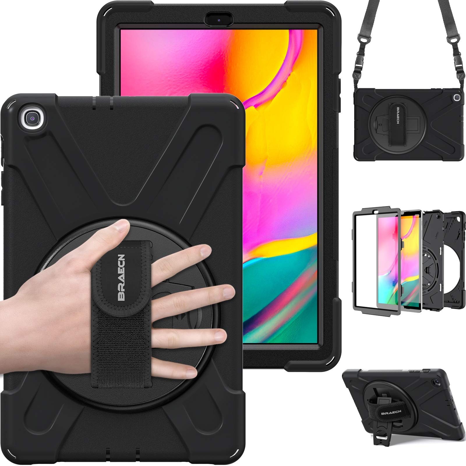 Galaxy Tab A 10.1 2019 Case SM-T510 T515 T517 Rugged Rotating Stand Black