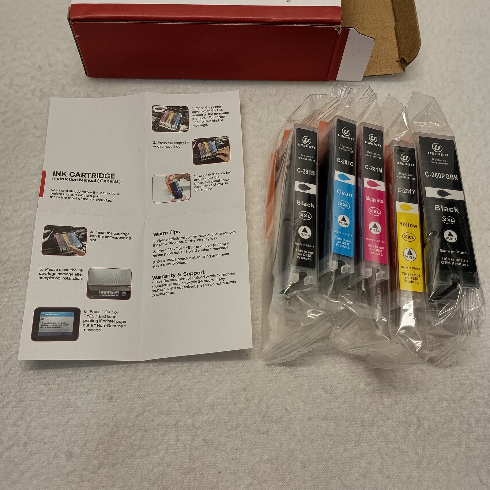 USEHOTI 280XXL 281XXL Ink Cartridges 5 Pack Canon PIXMA CMYK + Black